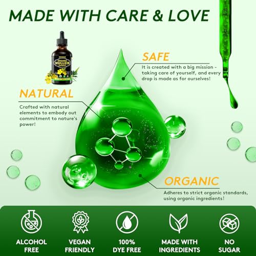 2 Fl oz Mullein Leaf Extract - Organic Mullein Leaf Liquid Drops Tincture Supplement High Bioavailability for Women, Men 98% Absorption, Herbal Goodness -Big Capacity (60ML)