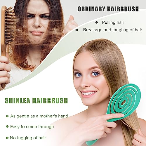 SHINLEA Hair Brush, Detangle Anti Tangle Brush, Spiral Hairbrush for Wet & Dry Hair, Women, Men, Kids, Glide Through Tangles For All Hair Types, Green
