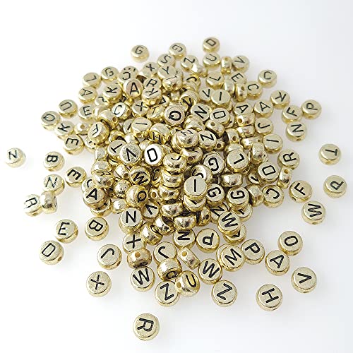 500 Pieces 4x7mm Black Round Acrylic Alphabet Letter Beads A-Z Mixed Plastic Shape Loose DIY Beads for Jewelry Making Bracelets Necklaces Key Chains (White on Black)