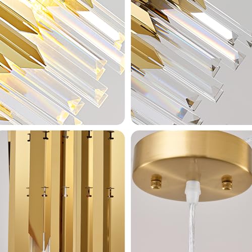 Biewalk Modern Crystal Gold Pendant Light Fixtures for Kitchen Island Luxury Gold Chandelier Perfect for Dining Room, Bedroom, Kitchen, Living Room