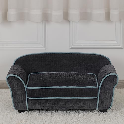 Pet Sofa/Dog Bed with Luxury Striped Fleece Pet Bed Animal Sleeping Bed, Small Dog and Cat Couch Bed (Dark Black)