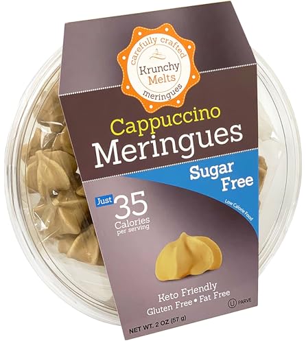 Krunchy Melts Original Sugar Free Meringue Cookies | Sugar Free Cappuccino Flavor | Only 35 Calories Per Serving | Fat Free, Gluten Free, Dairy Free | Keto Friendly | Zero Net Carbs (2 Oz)
