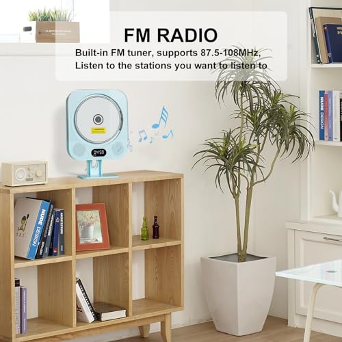 Kpop CD Player with Bluetooth Speakers,Blue Wired Cute Desktop/Wall CD Players for Home with IR Remote Control,FM Radio/CD Music Timer Alarm Clock with LED Display,Support CD/USB/TF/AUX/Copy
