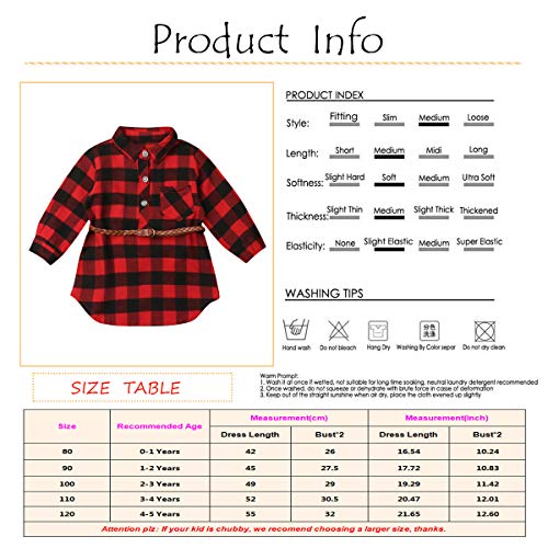 Kayotuas Toddler Kids Baby Girl Plaid Dress Smocked Ruffle Long Sleeve Botton Down Shirts Dresses Infant Christmas Outfits (Red Plaid Santa Embroidery, 4-5 Years)