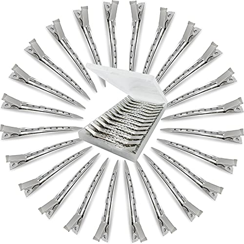 HiJeaton 24Pcs Metal Duck Billed Hair Clips for Women Styling Sectioning, Silver Hair Pins for Long Hair, Alligator Curl Loc Clips for Thick Hair Roller, Salon, Bows DIY