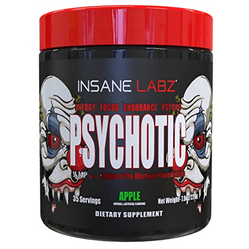 Insane Labz Psychotic, High Stimulant Pre Workout Powder, Extreme Lasting Energy, Focus and Endurance with Beta Alanine, Creatine Monohydrate DMAE, 35 Srvgs (Watermelon)