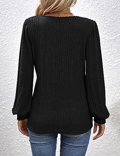 ZILIN Womens Long Sleeve Tunic Tops Lantern Sleeve Square Neck Winter Shirts Dressy Casual Black S