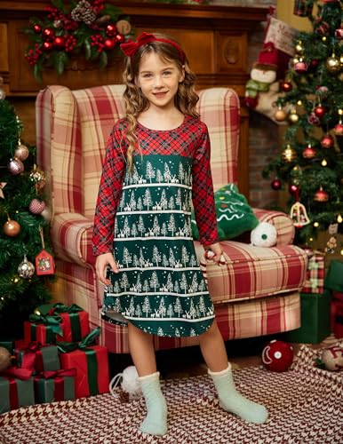 Arshiner Girls Nightgowns Long Sleeve Print Pajamas Nightdress for Kids Soft Sleep Wear Nighties(Purple Panda,7-8Y)