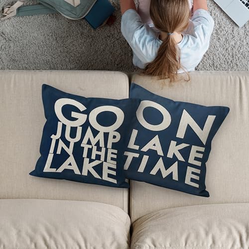 lake house decor lake pillows Case 18 x 18 Inch Set of 4, Lake Paddle Decor, Lake House Rules Decor, Lake House Decor, Lake House Room Decor Pillows Cover for Sofa Couch Bed (Whiter)