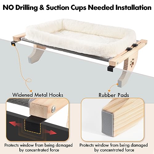 AMOSIJOY Cat Sill Window Perch Sturdy Cat Hammock Window Seat with Cushion Bed Cover, Wood & Metal Frame for Large Cats, Easy to Adjust Cat Bed for Windowsill, Bedside, Drawer and Cabinet(Cushion Bed)