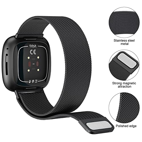 Vanjua Metal Band for Fitbit Sense 2,Sense Bands, Fitbit Versa 4,Versa 3 Bands Women Men,Versa 4 Smartwatch (Small, Black)