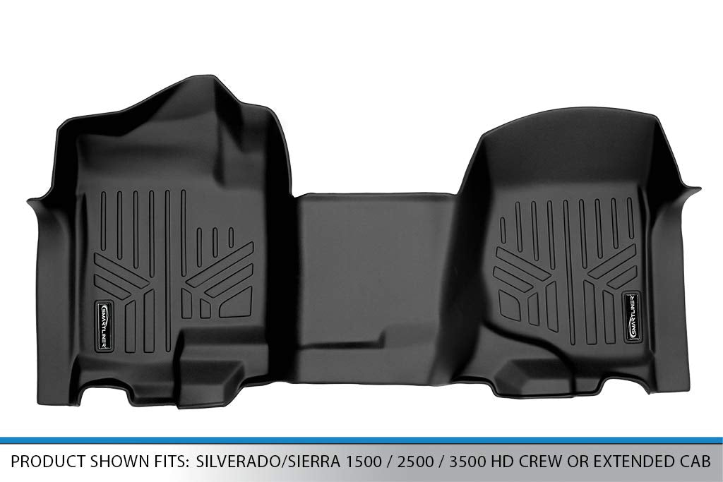 MAXLINER Floor Mats 1st Row Liner Set Black Compatible with 2007-2013 Silverado/Sierra 1500-2007-14 2500/3500 HD Crew or Extended Cab