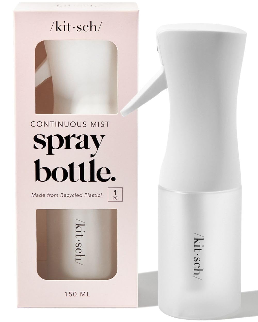 Kitsch Continuous Spray Bottle for Hair – Fine Mist Water Mister & Water Spray Bottle – Recycled Hair Spray Bottle – Spray Bottles for Cleaning, Styling, Plants & More – White, 150ml