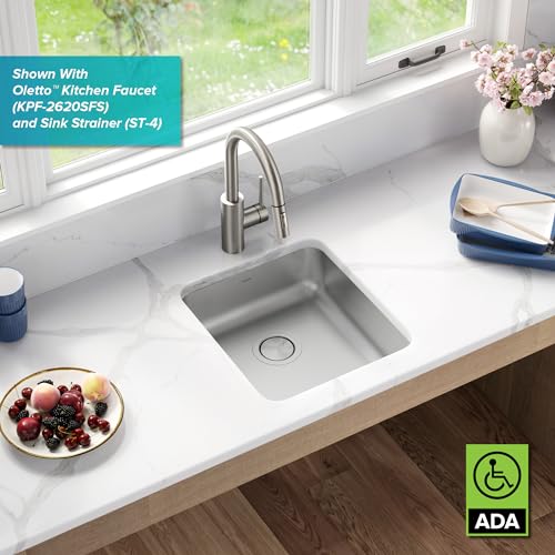 KRAUS Dex 17-inch Undermount 16 Gauge Stainless Steel Single Bowl ADA Kitchen Sink, KA1AS17B