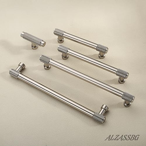 Alzassbg 6 Pack Gold Cabinet Pulls, 5 Inch(128mm) Hole Centers Kitchen Hardware Knurled Cabinet Handles for Cabinets and Drawers AL3017BB