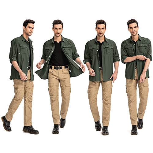 Men’s Long Sleeve Shirts UV UPF 50 Sun Protection Hiking Fishing Safari Shirt Quick Dry Cool Utility Blouse (5052 Army Green S)
