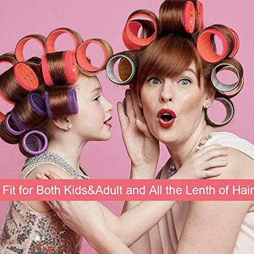 24Pcs Jumbo Hair Curlers Rollers, Self Grip Hair Roller Set with 12 Salon DIY Heatless Hair Curlers Holding Rollers and 12 Stainless Steel Duckbill Clips for Long Medium Hair Bangs Volume