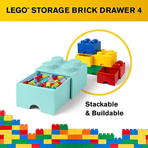LEGO Brick Drawer, 4 Knobs, 1 Drawer, Stackable Storage Box, Aqua Mint Green