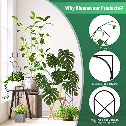 Wellsign Plant Trellis for Climbing Plants Indoor, 15.94Inch Small Garden Metal Houseplant Trellis for Potted Plants Outdoor with 4 Patterns for Vine Ivy Flower Plant Support Lover Lattice