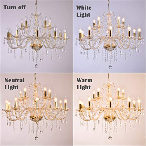 Panghuhu88 K9 Crystal Candle Chandeliers Lighting 15 Lights Pendant Ceiling Fixture Lamp for Dining Living Room Bedroom Hallway Entry Elegant Decoration (15 Bulbs)