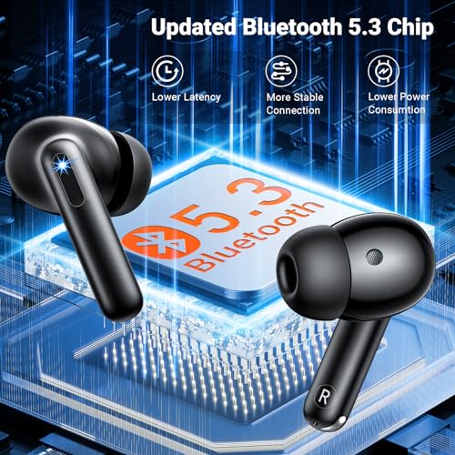 Wireless Earbuds, Bluetooth 5.3 Headphones HiFi Stereo & 4 ENC Mic, 42H Playtime Ear Buds with Charging Case LED Display, Bluetooth Earphones IPX7 Waterproof for iOS Android Earpods Sports Workout