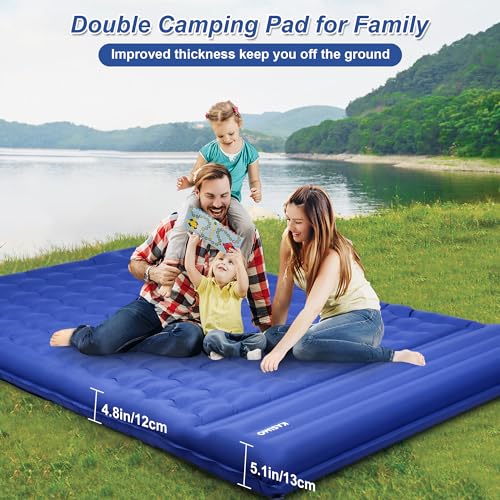 KASIMO Double Sleeping Pad for Camping,5" Ultra-Thick 1.4x2M for 2 Person with Pillow Built-in Foot Pump Inflatable Sleeping Mat for Backpacking, Hiking, Traveling, Tent, Portable Camping Mat