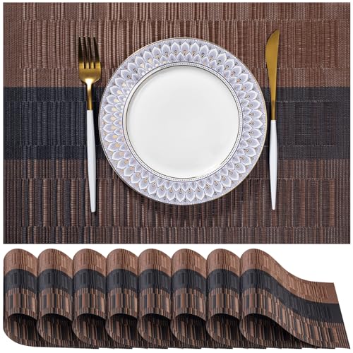 LEXMORE PVC Woven Placemats 4 PCS Wipeable Indoor/Outdoor Table Mats Washable Vinyl Place Mats for Dining Table, Set of 4-Ombre Brown Black