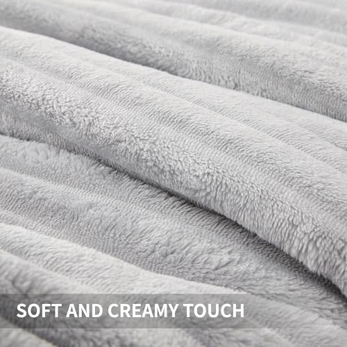 Andency Queen Comforter Set, Fluffy Super Soft Light Grey Comforter for Queen Size Bed, Winter Warm Fleece Faux Fur Bedding Set, Luxury Plush Fuzzy Bed Set 3pcs (1 Shaggy Comforter, 2 Pillowcases)