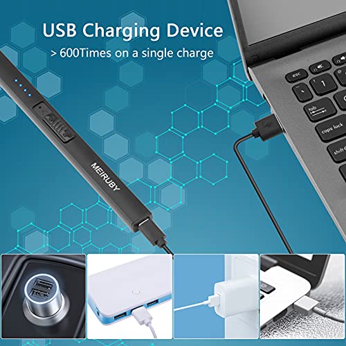 MEIRUBY 2 Pack Lighter Electric Candle Lighter Long Electronic Rechargeable USB Lighter Arc Windproof Flameless Lighters for Candle Camping BBQ Birthday Gifts for Women Mom Wife Men