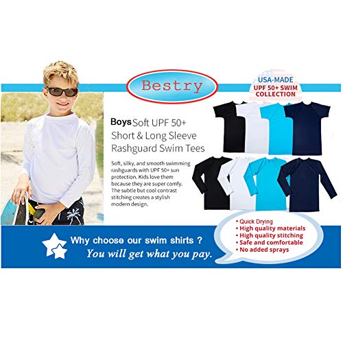 Bestry Boys' Long Sleeve Rashguard Swim Shirt Kids Toddler Swimwear Surf Tops UPF 50+ Sun Protection Dark Green