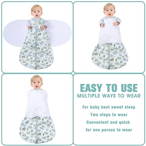 BSTOPPT Newborn Sleep Sack Baby Swaddle,0-3 Months,3-Way Adjustable Wearable Blanket,100% Rayon Cotton Swaddling sleeping bag,TOG 0.5(Banana&Leaf)