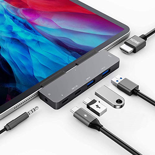 iPad Pro USB C Hub Adapter with 4K HDMI,3.5mm Jack,2 x USB3.0,PD 60W,USB C Data,SD/TF Card Slot,6in1 Adapter for M4 M2 M1 iPad Pro 11 12.9 2025-2018,iPad Air/Mini