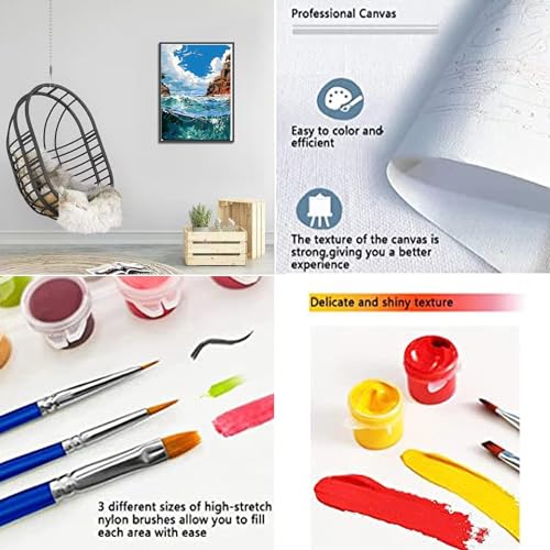 JAKI Landscape Paint by Number for Adults-Ocean Paint by Numbers for Adults Kids or Beginner,Paint by Number Perfect for Gift Home Wall Decor(16x20inch)