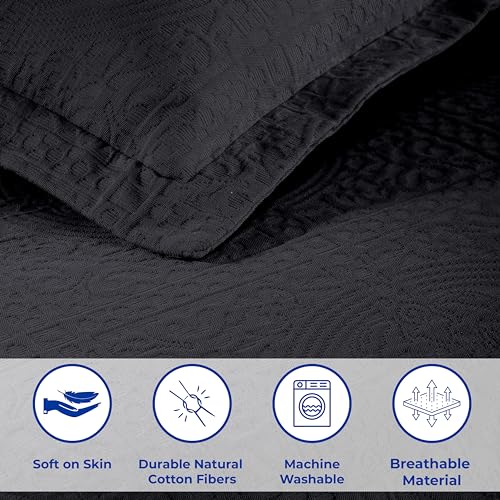 SUPERIOR Medallion Pillow Shams Bedspread, Twin, Black