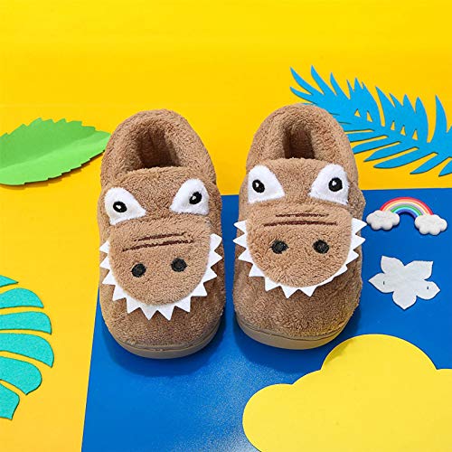techcity Boys Girls Warm Slippers Winter Indoor House Home Shoes for Toddler Kids Cute Dinosaur Fur Lined Slippers