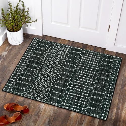 Lahome Moroccan Black Rug for Living Room - Washable Area Rug 5x7 Non-Slip Ultra-Thin Soft Bedroom Rugs Large Stain Resistant Dining Room Rugs, Geometric Print Modren Carpet Rug for Office Entryway
