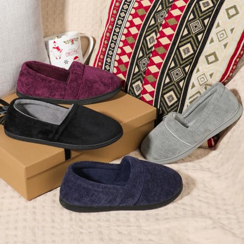 ULTRAIDEAS Women's Grace Closed Back Slippers, Memory Foam Loafer House Shoes with Rubber Sole (11-12 US, Navy)