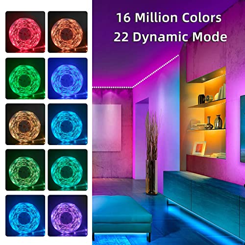 50FT Smart LED Strip Lights, Sync to Music with 40 Key Remote Controller,Lighting Strips with App Control LED Lights for Bedroom,Christmas Lights decration (Multi-Colored, 50FT)