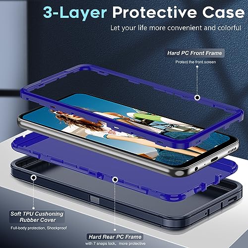 LeYi for Samsung Galaxy-A24 Case with 2 PCS Screen Protector, Heavy Duty 3 in 1 Samsung A24 Case, Military Grade Shockproof Phone Case Cover for Samsung A24, Blue