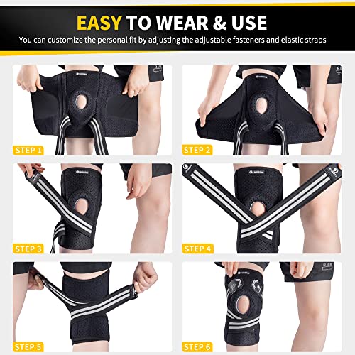 CAMBIVO Knee Brace for Women & Men, Knee Brace with Side Stabilizers for Knee Pain Relief, Adjustable Compression Knee Support for Gym Running Working Out (Small,Gray