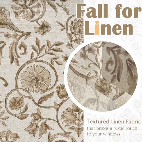 jinchan Linen Valance Double Layer Kitchen Window Curtain Yellow Leaf on Beige Valance for Living Room Cafe Farmhouse Room Darkening Rustic French Country Curtain 18 Inch Rod Pocket 1 Panel