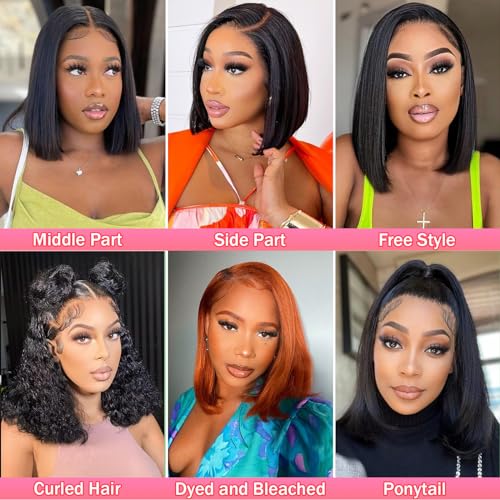 SQPLXK Light Brown Bob Wig Human Hair 200 Density HD Transparent 13X4 Straight Lace Front wigs Human Hair Pre Plucked Glueless Lace Frontal Wigs Human Hair 10 Inch
