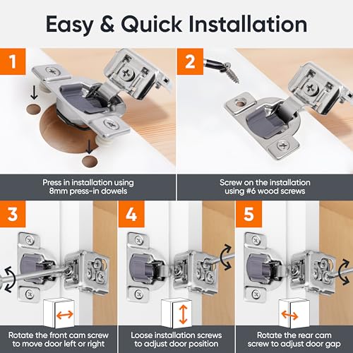 DecoBasics 100 Pack 1-1/4" Overlay Soft Close Cabinet Hinges for Kitchen Cabinets -Satin Nickel Self Closing Kitchen Cabinet Hinges Concealed with Built-in Soft Close Hinge Damper -3 Way Adjustability