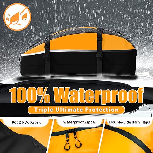 Car Rooftop Cargo Carrier Bag 20 Cubic Feet, 100% Waterproof Roof Bag Top Luggage Carrier for Any Vehicles with/Without Rack Cross Bar, Includes Anti-Slip Mat +4 Door Hooks +Storage Bag +Lock