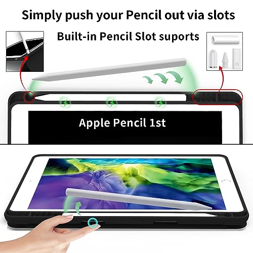 JKSML 10.2" Case for iPad 9th/8th/7th Generation 2021/2020/2019 with Pencil Holder, Auto Sleep/Wake Case Compatible for iPad 10.2 inch, Soft Silicone Slim Shockproof Trifold Stand Cover, Black