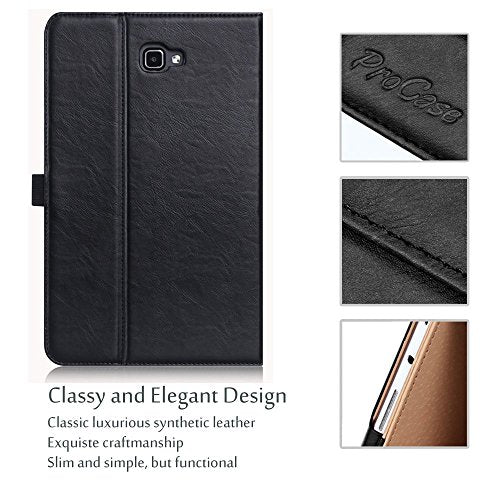ProCase Leather Case for Galaxy Tab A 10.1-inch 2016 (SM-T580 T585 T587), Stand Folio Cover for Galaxy Tab A 10.1" Tablet (NO S Pen Version) with Multiple Viewing Angles Card Pocket -Black