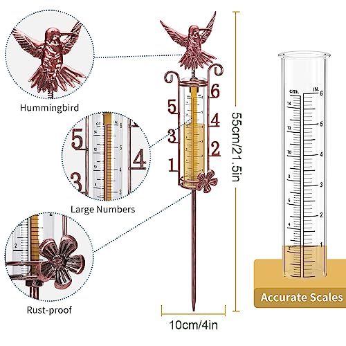 APSOONSELL Rain Gauge Large Number, 32" Copper Rain Gauges Outdoor, 7" Capacity Rain Gauge with Metal Stake for Garden Yard Lawn Decoration