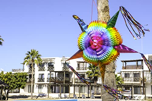 Celly Party Mexican Star Pinata - Rainbow Colorful Pinatas for Parties, Birthdays & Festivals - 32" Large Authentica Foldable Party Pinata