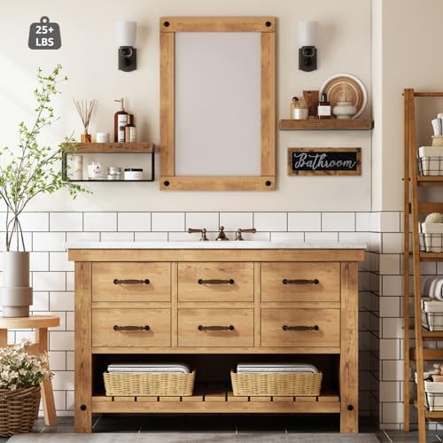 QEEIG Bathroom Shelves Over Toilet Paper Storage - Farmhouse Decor Decorations Aesthetic Décor Sign Small Floating Wall Shelf 2+1 Set 16 inch, Rustic Brown (020BN)