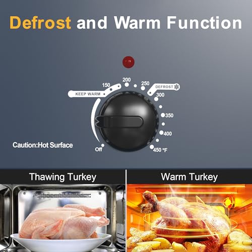 Royalcraft Roaster Oven with Self-Basting Lid, 18qt Electric Roaster with Removable Pan & Rack, Turkey Roaster Oven with Defrost & Warm Function, Stainless Steel, Black
